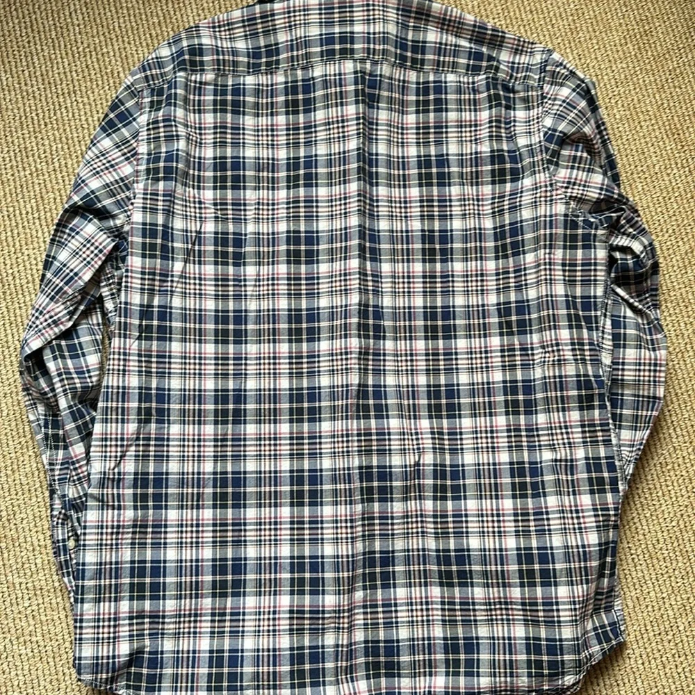 Banana Republic Men's Standard Fit large blue white plaid collar button down